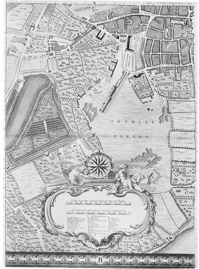 Een kaart van Tothill Fields, Londen, 1746 door John Rocque